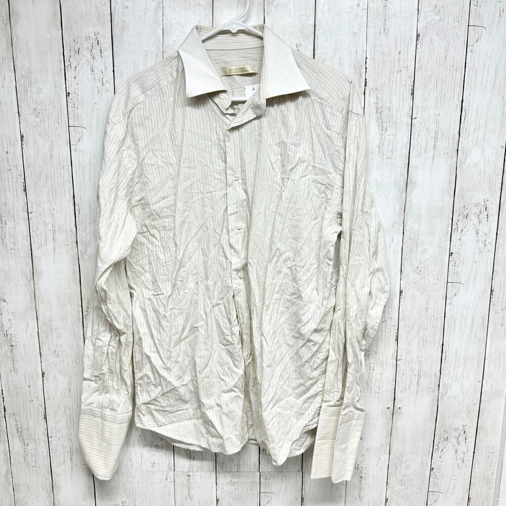 Brighton Shirt Men Size XL Off White Button Down Collared VTG Stripe Long Sleeve